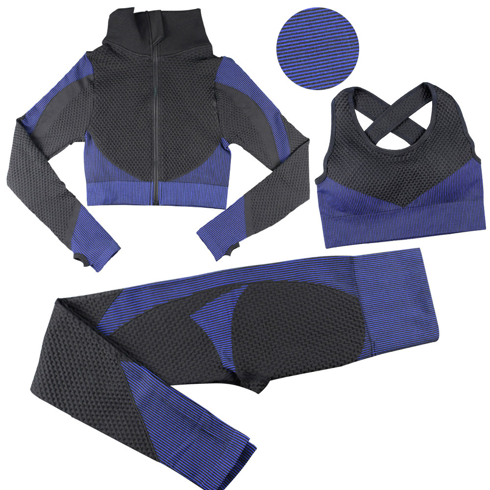 High Quality Women Yoga 3 Piece Seamless Set Fitness Sports Bra Yoga Wear Slim Fit Breathable Sets