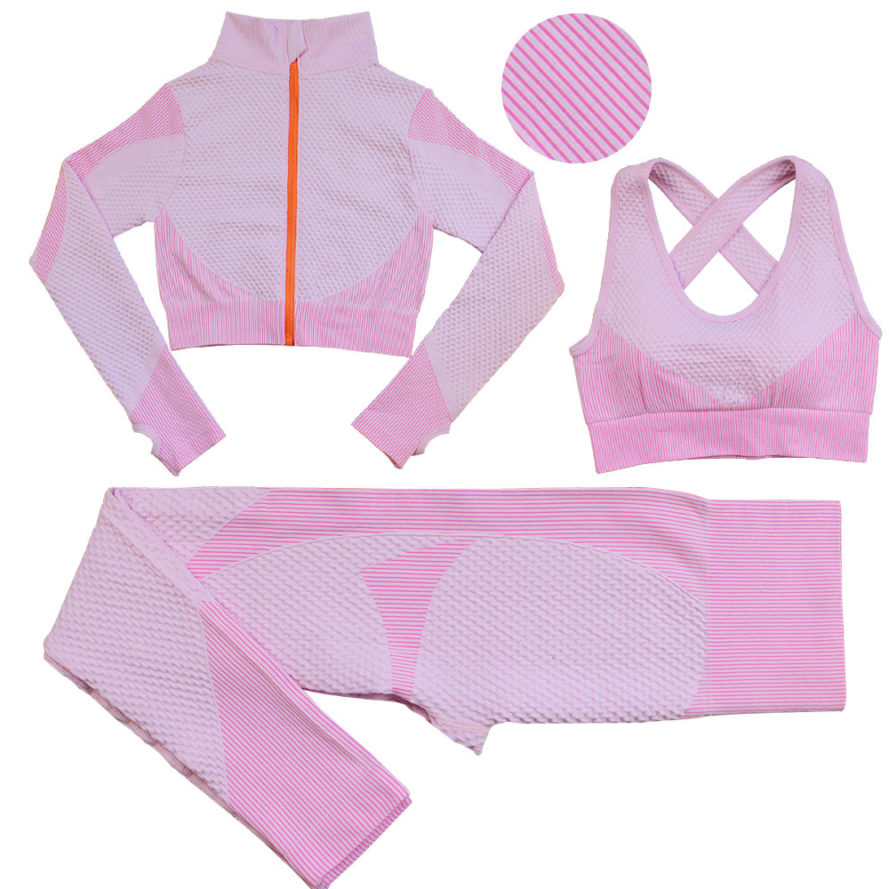 High Quality Women Yoga 3 Piece Seamless Set Fitness Sports Bra Yoga Wear Slim Fit Breathable Sets