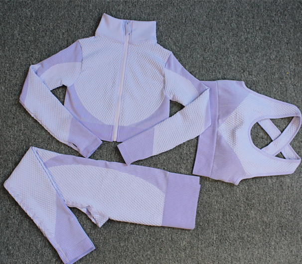 High Quality Women Yoga 3 Piece Seamless Set Fitness Sports Bra Yoga Wear Slim Fit Breathable Sets