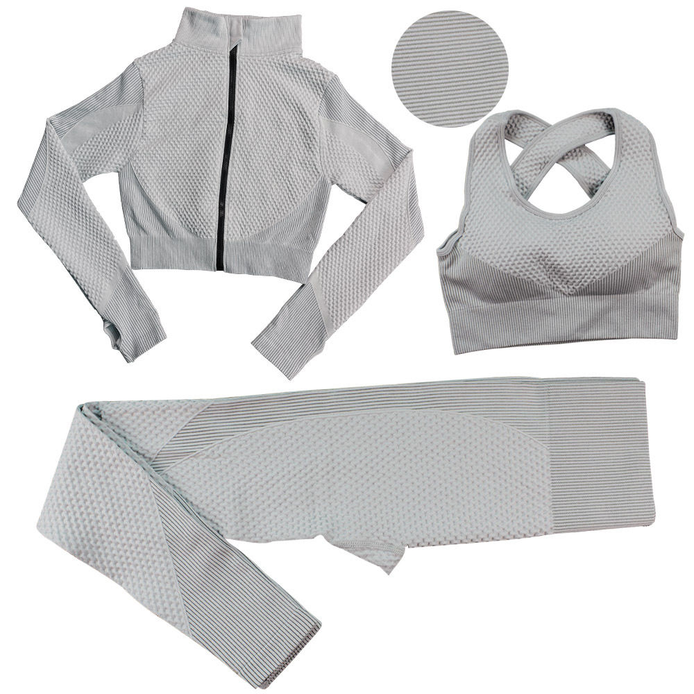 High Quality Women Yoga 3 Piece Seamless Set Fitness Sports Bra Yoga Wear Slim Fit Breathable Sets