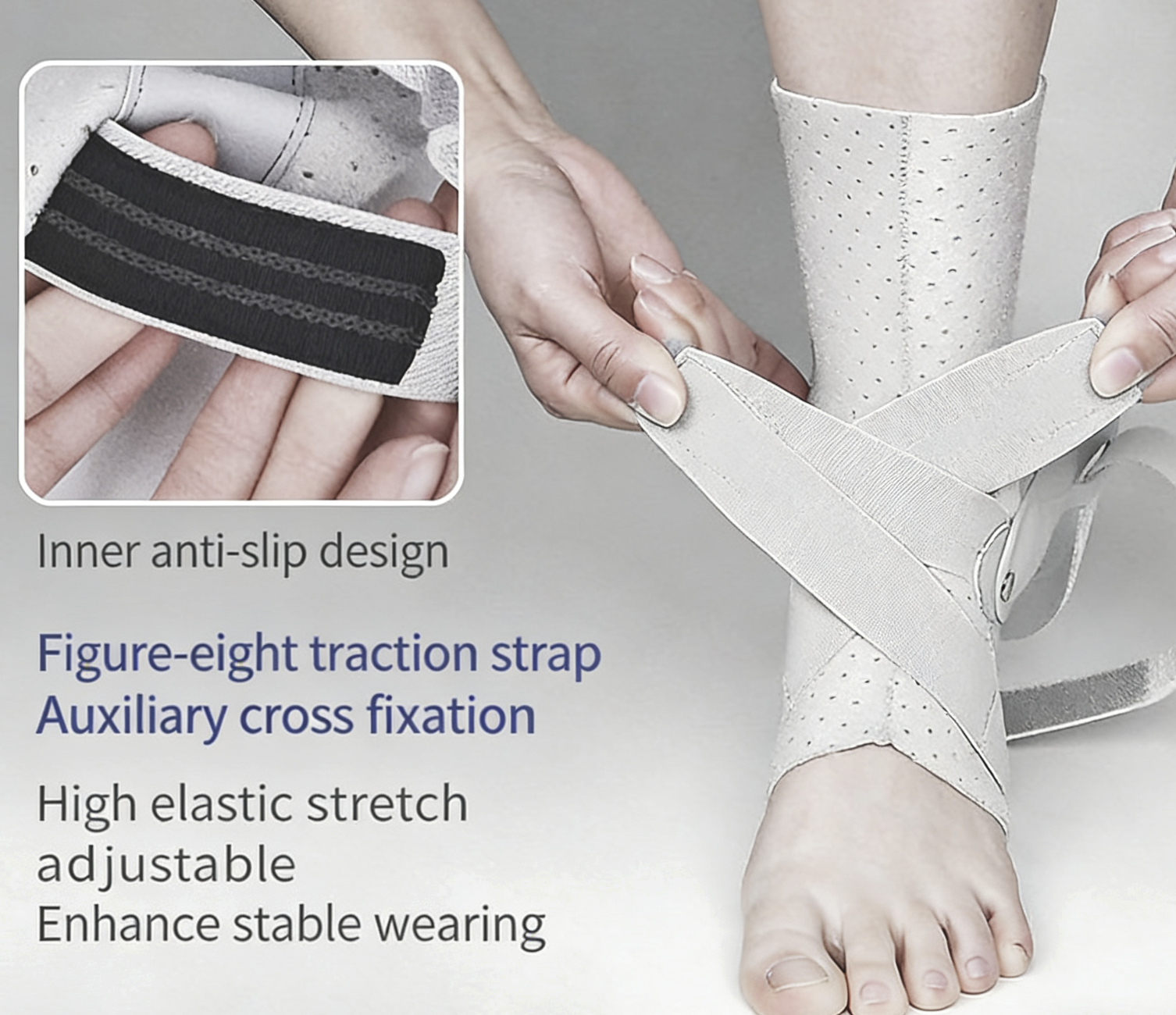 Breathable Figure-eight strap Ankle Brace with Support Plate for Fixation