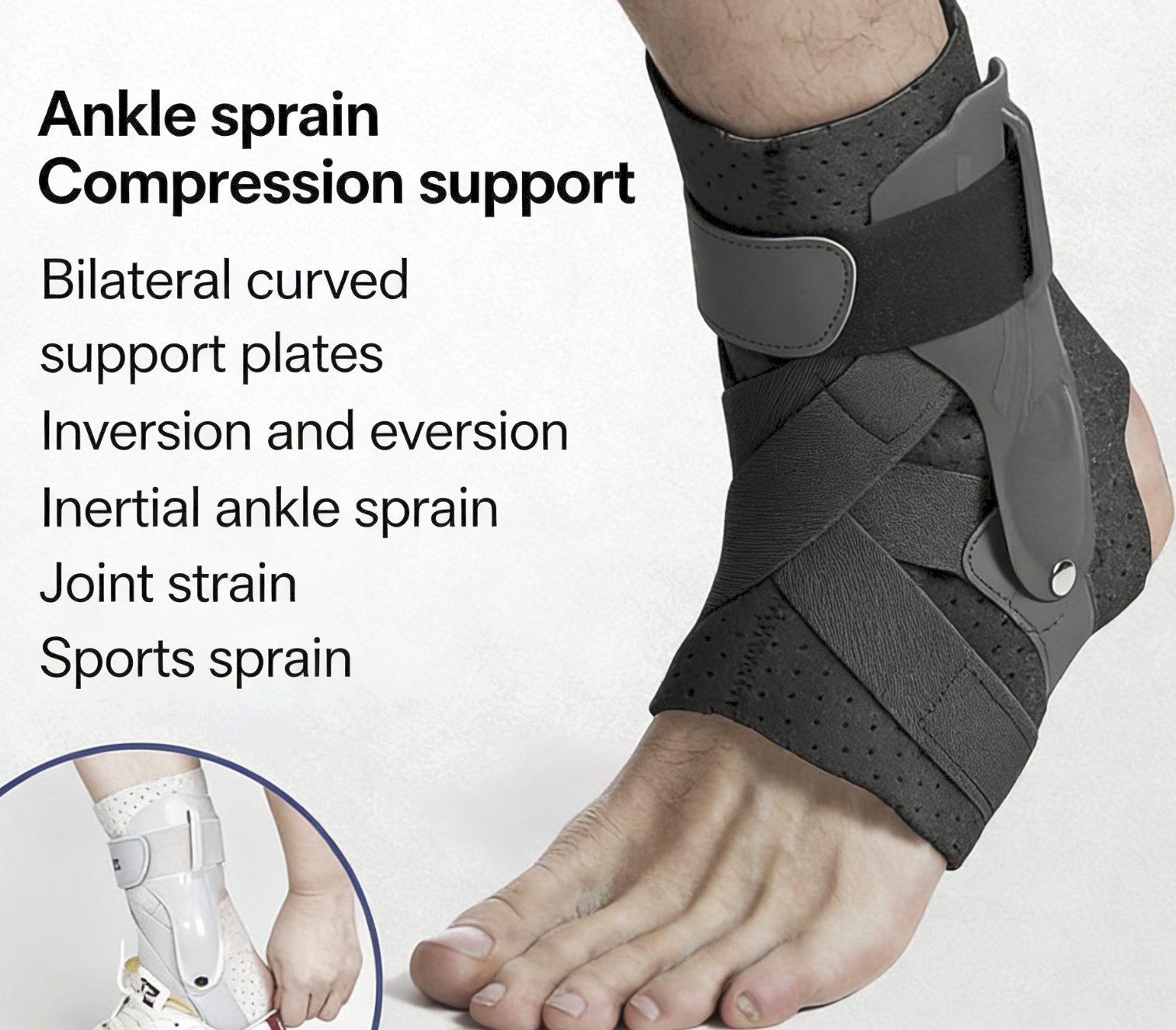 Breathable Figure-eight strap Ankle Brace with Support Plate for Fixation