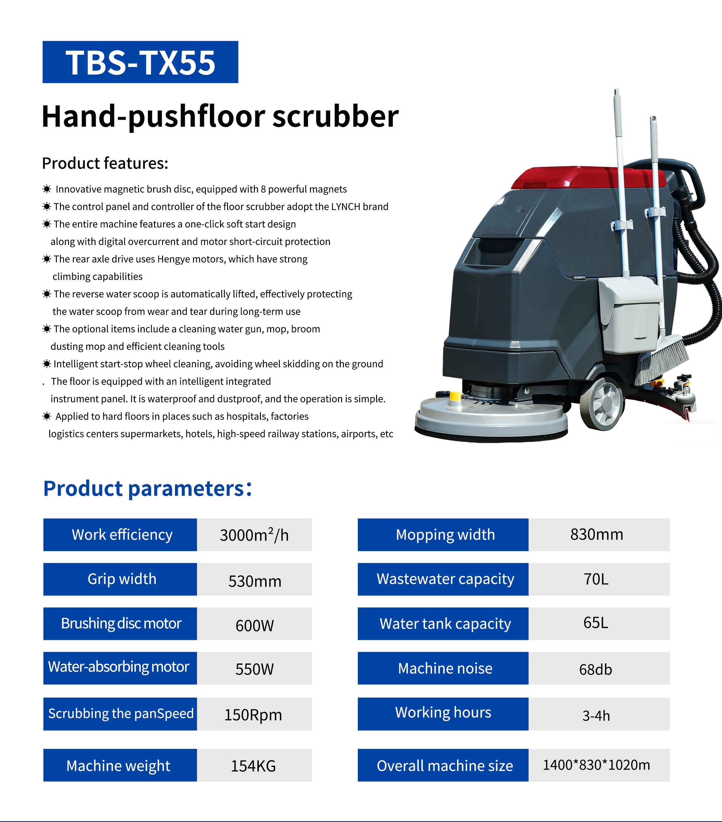530mm Walk Behind Floor Scrubber Dryer 24V 100Ah Battery Powered Commercial Cleaning Machine Factory