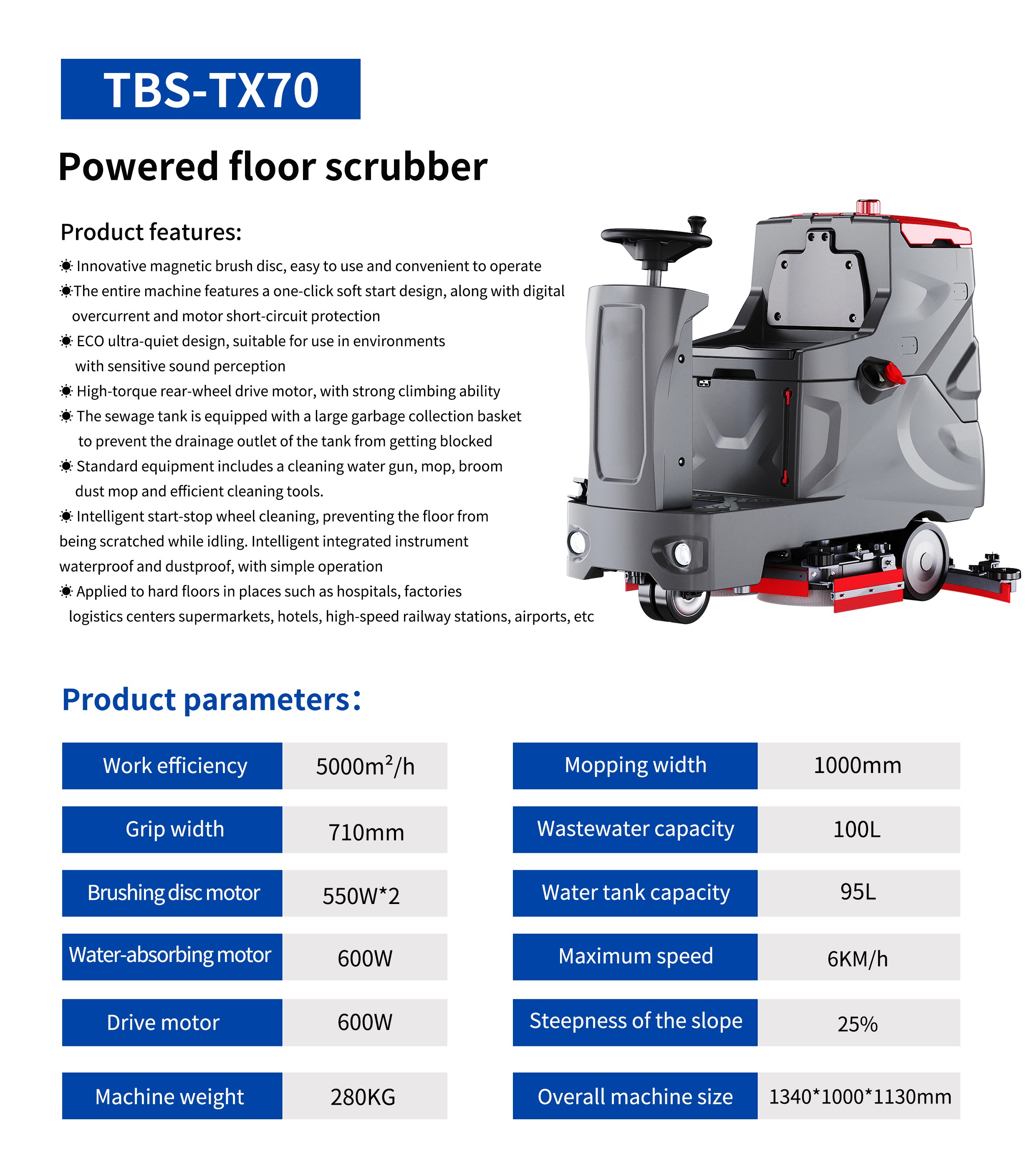 Industrial Heavy Duty Floor Scrubber Dryer Battery Powered Large Tank Cleaning Machine for Factory