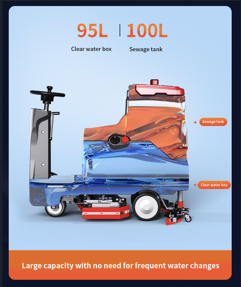 Industrial Heavy Duty Floor Scrubber Dryer Battery Powered Large Tank Cleaning Machine for Factory