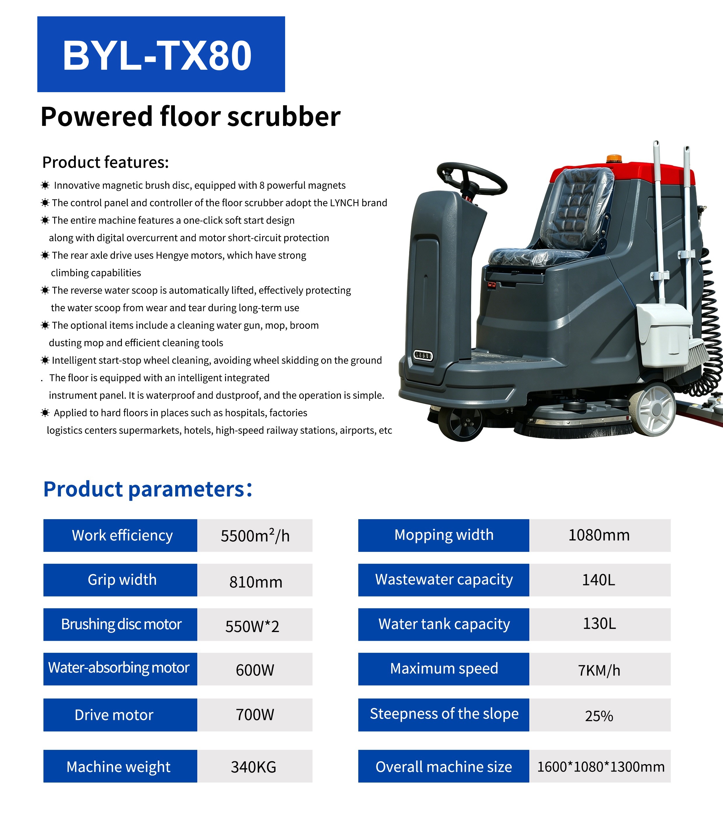 TX80 Ultra-Wide Floor Scrubber Floor Cleaner Clean in One Pass Boost Efficiency by 75% Durable TX80 Ultra-Wide Floor Scrubber Floor Cleaner Clean in One Pass Boost Efficiency by 75% Durable