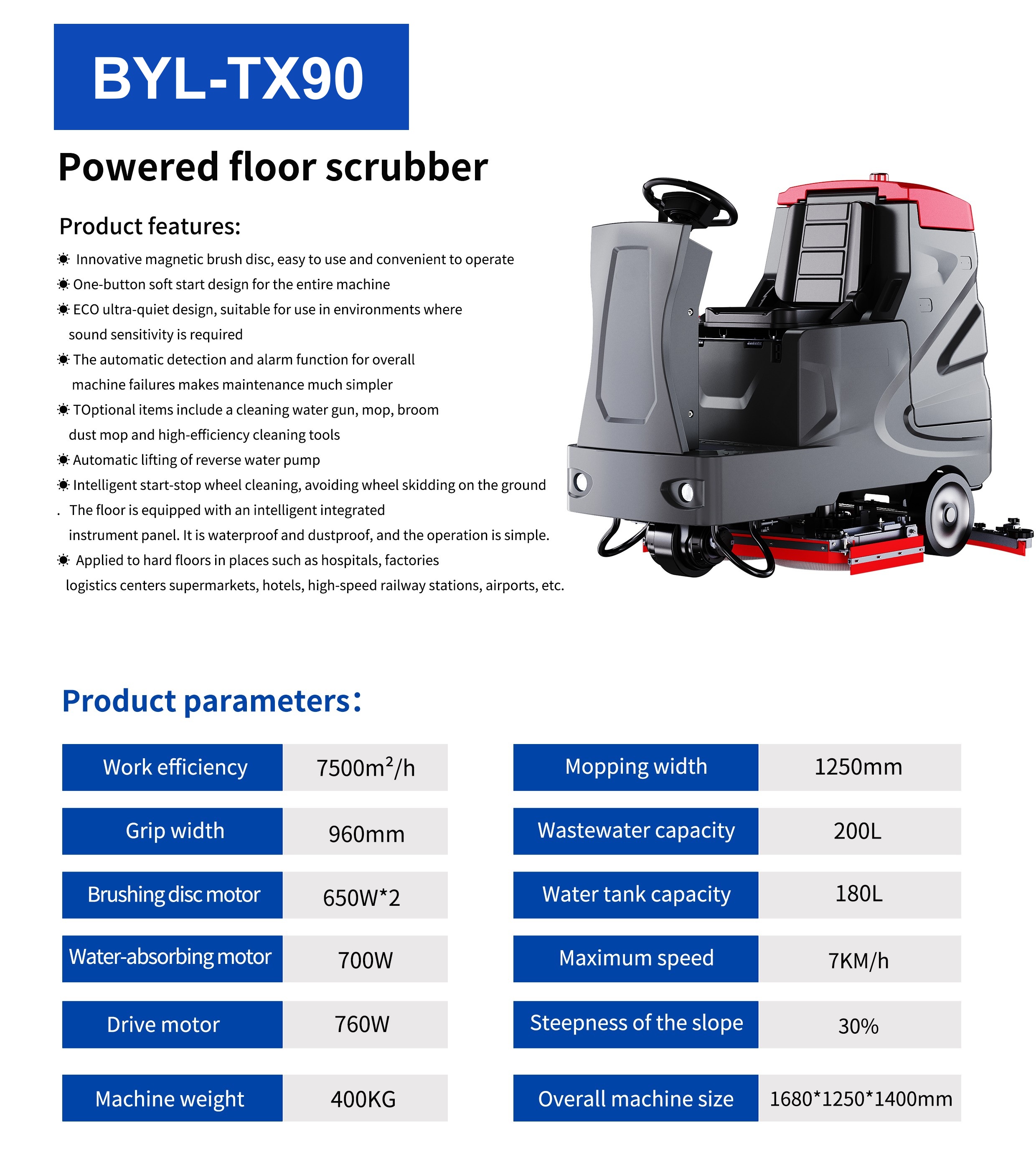 TX90 Automatic Industrial Floor Scrubber Washer, Ride-on Floor Scrubber
