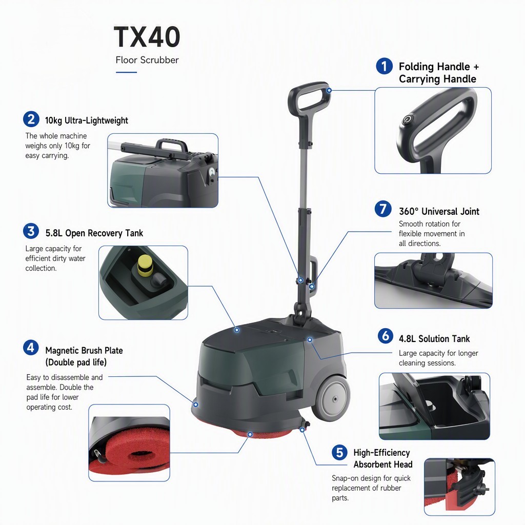 Commercial Use Hand Push Floor Washing Machine Restaurant Floor Scrubbers