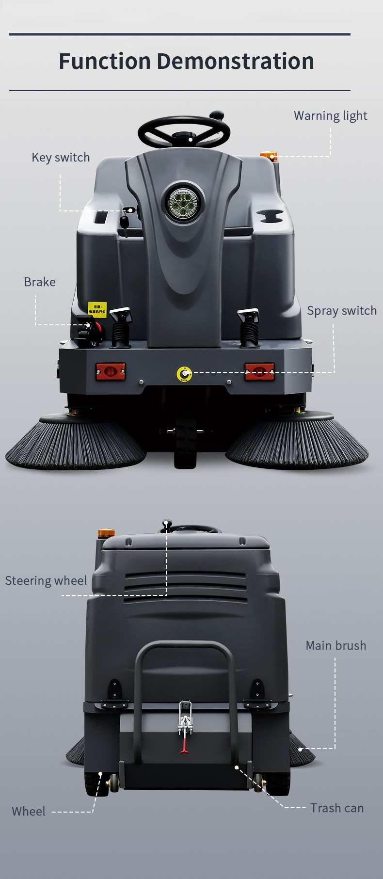 Street Cleaning Machine Road Vacuum Sweeper Ride on Outdoor Floor Sweeper Industrial Self-unloading 
