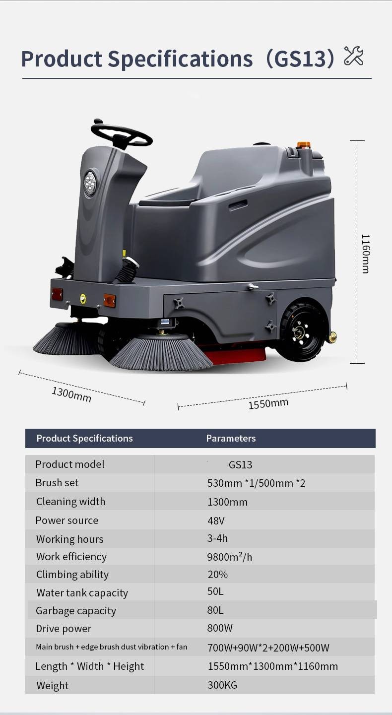 Street Cleaning Machine Road Vacuum Sweeper Ride on Outdoor Floor Sweeper Industrial Self-unloading 