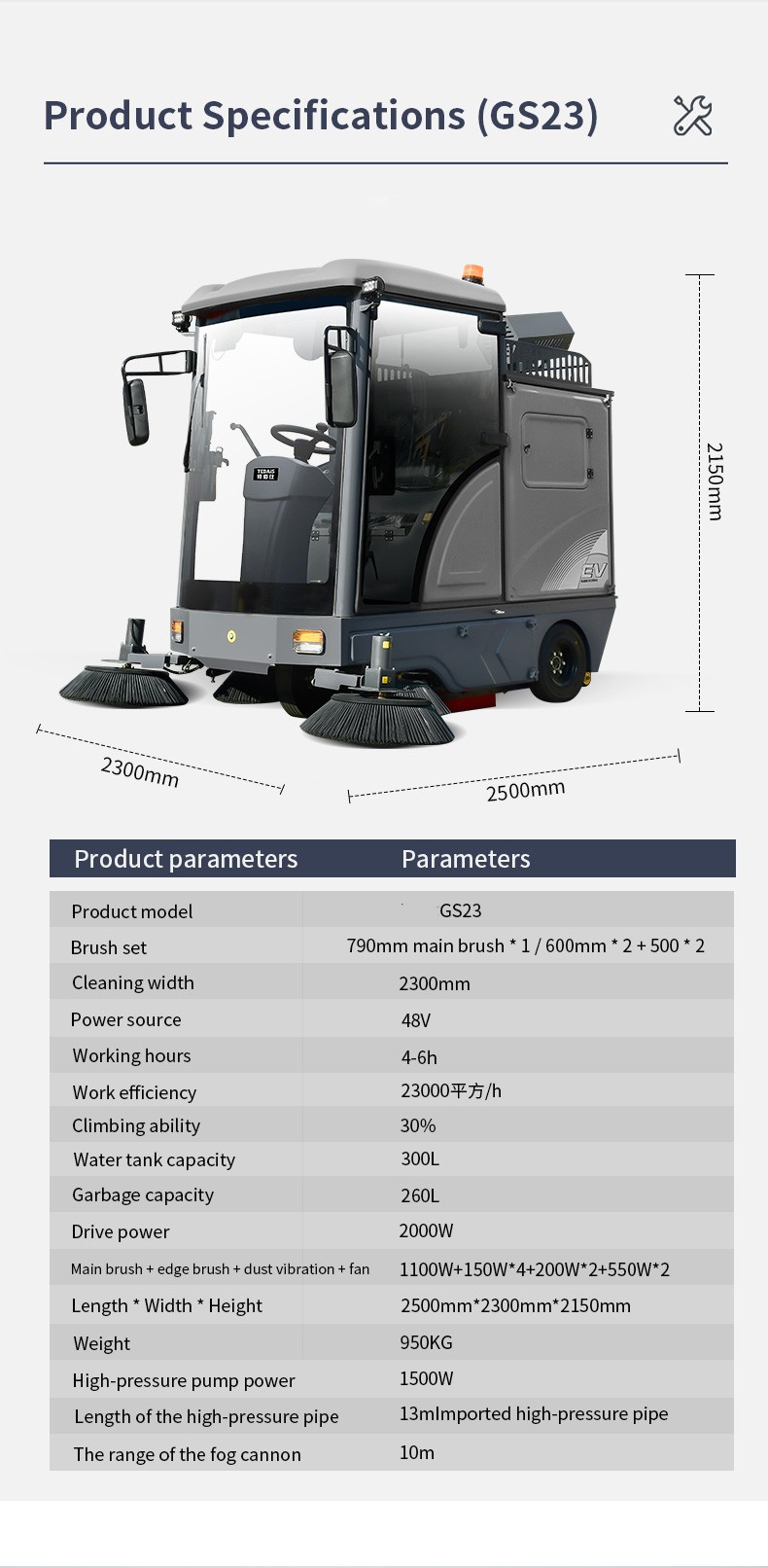 Professional Floor Scrubber 48V Battery Powered Ride-on Floor Sweeper Road Street Sweepers
