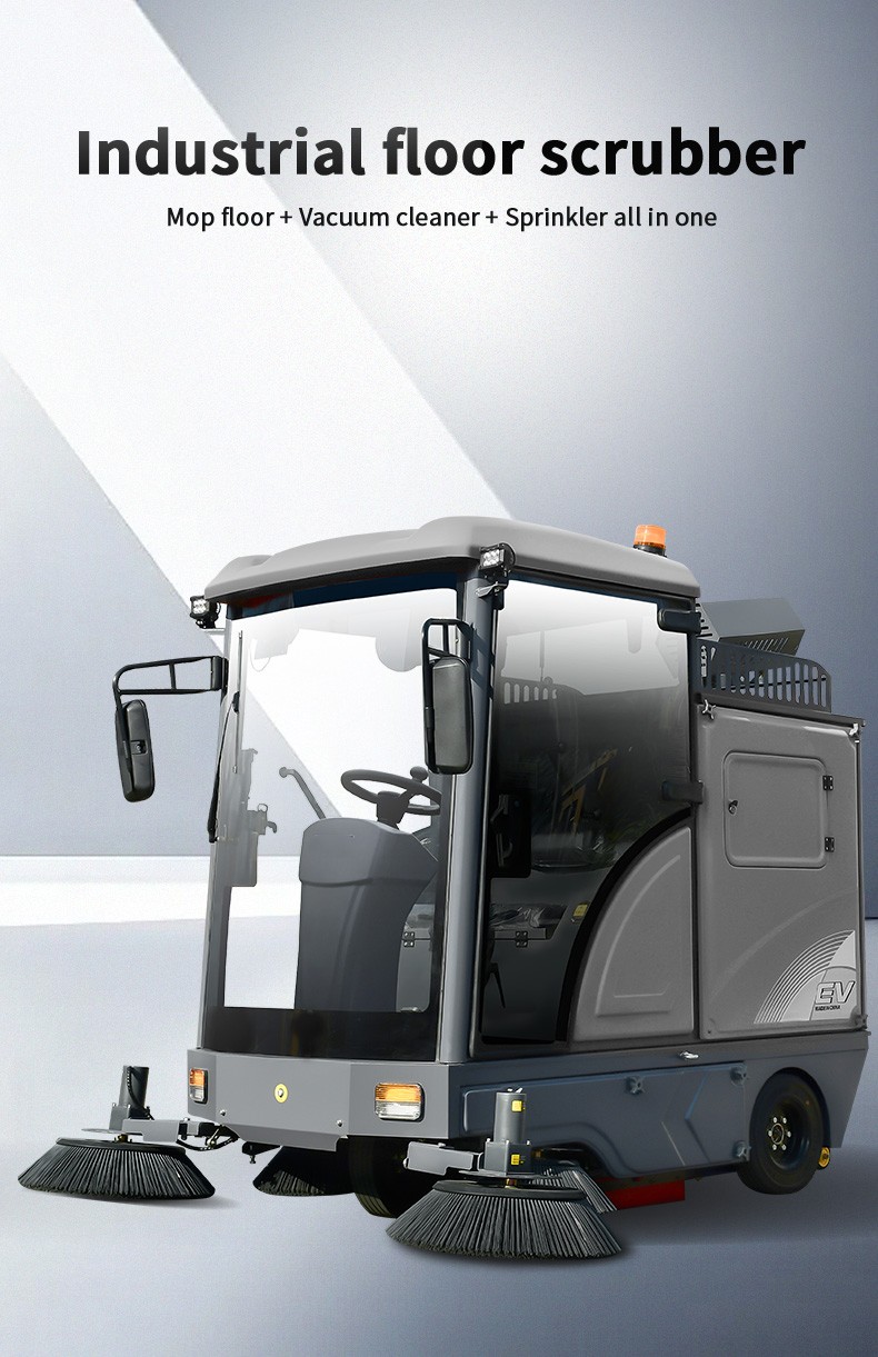 Professional Floor Scrubber 48V Battery Powered Ride-on Floor Sweeper Road Street Sweepers