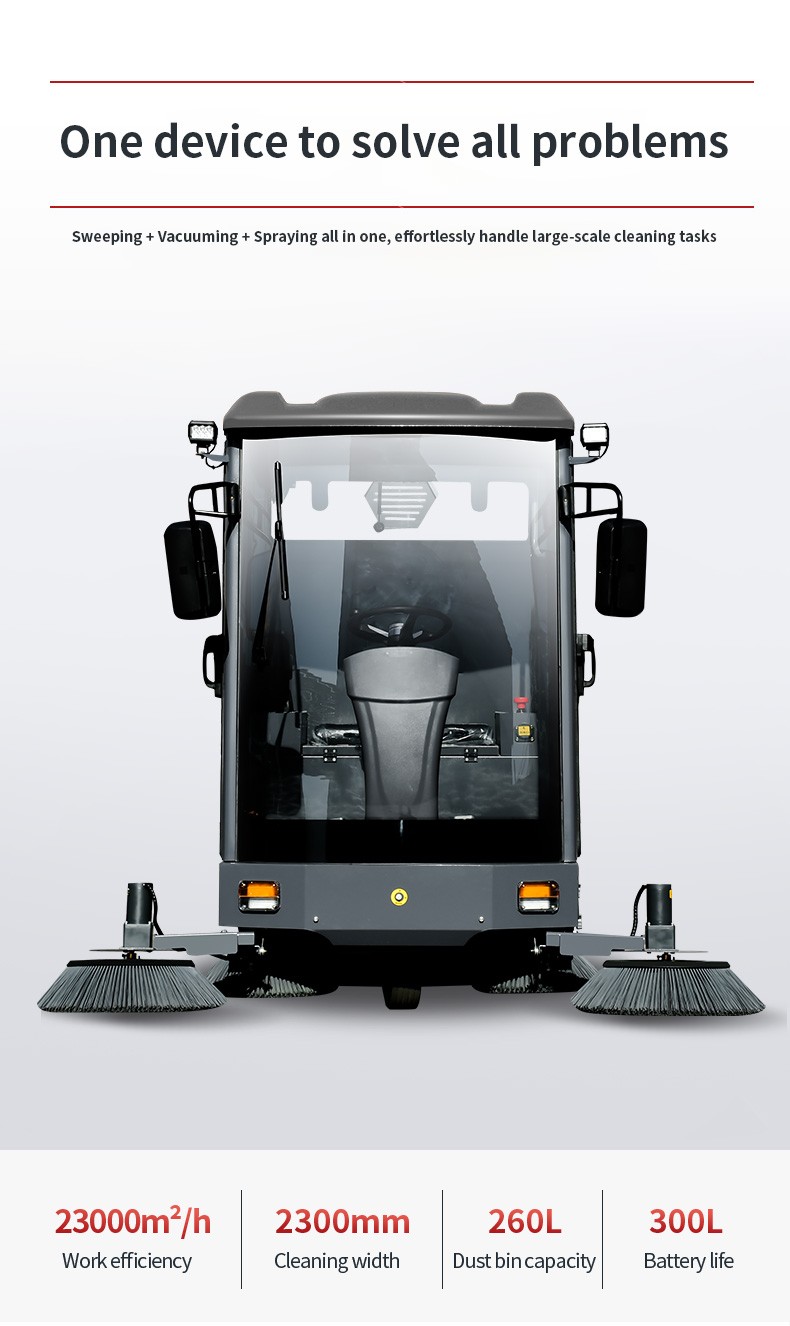 Professional Floor Scrubber 48V Battery Powered Ride-on Floor Sweeper Road Street Sweepers