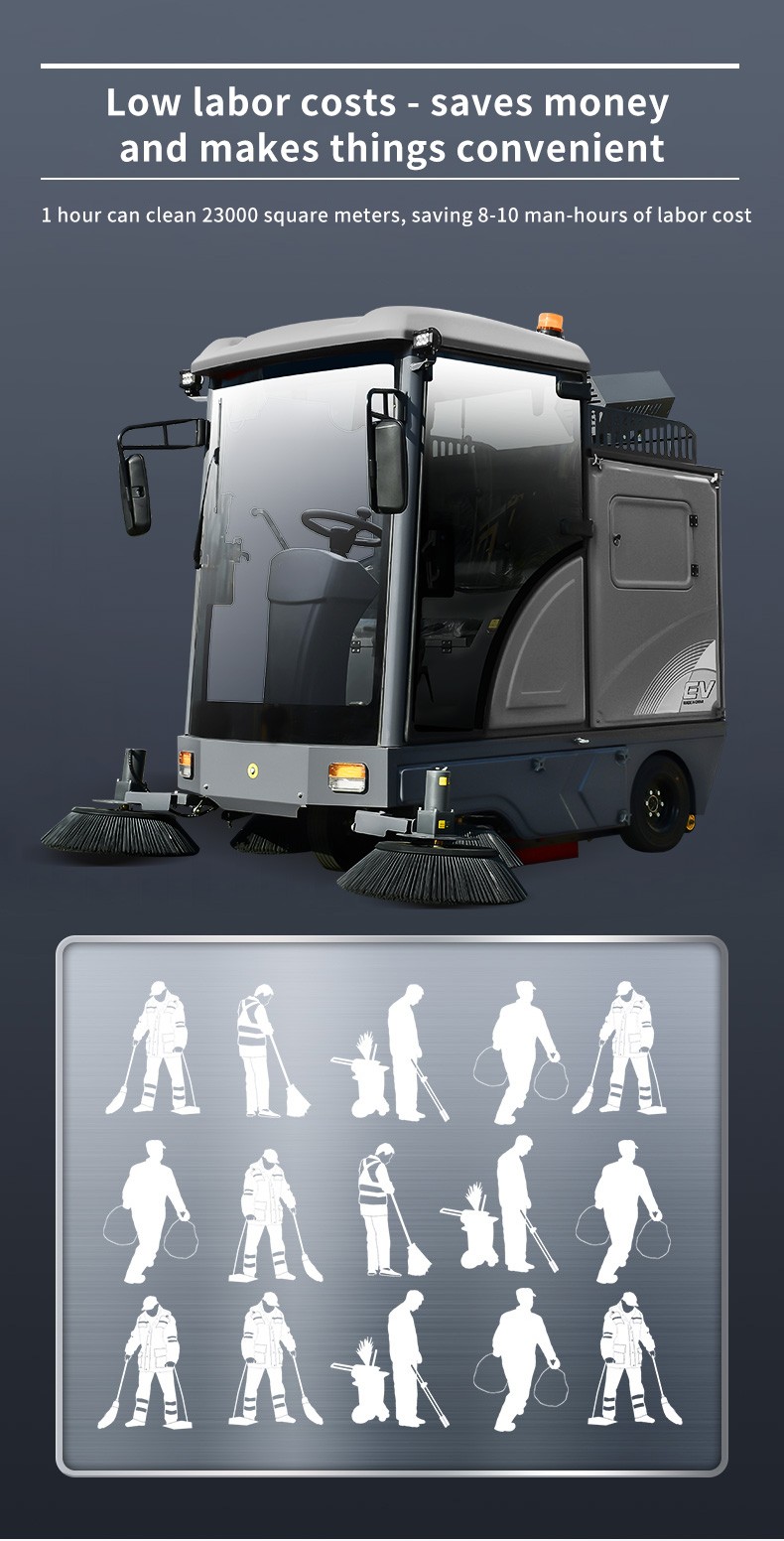 Professional Floor Scrubber 48V Battery Powered Ride-on Floor Sweeper Road Street Sweepers