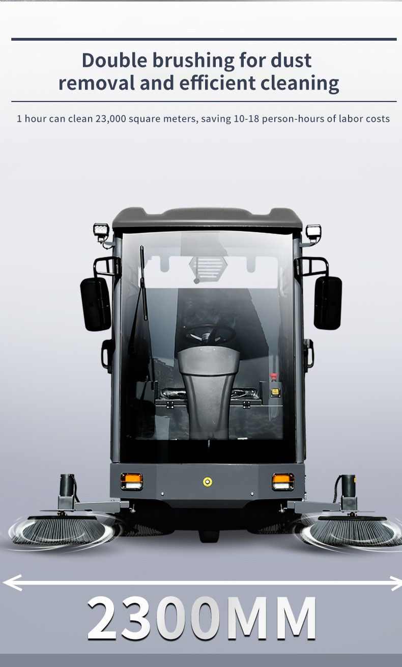 Professional Floor Scrubber 48V Battery Powered Ride-on Floor Sweeper Road Street Sweepers