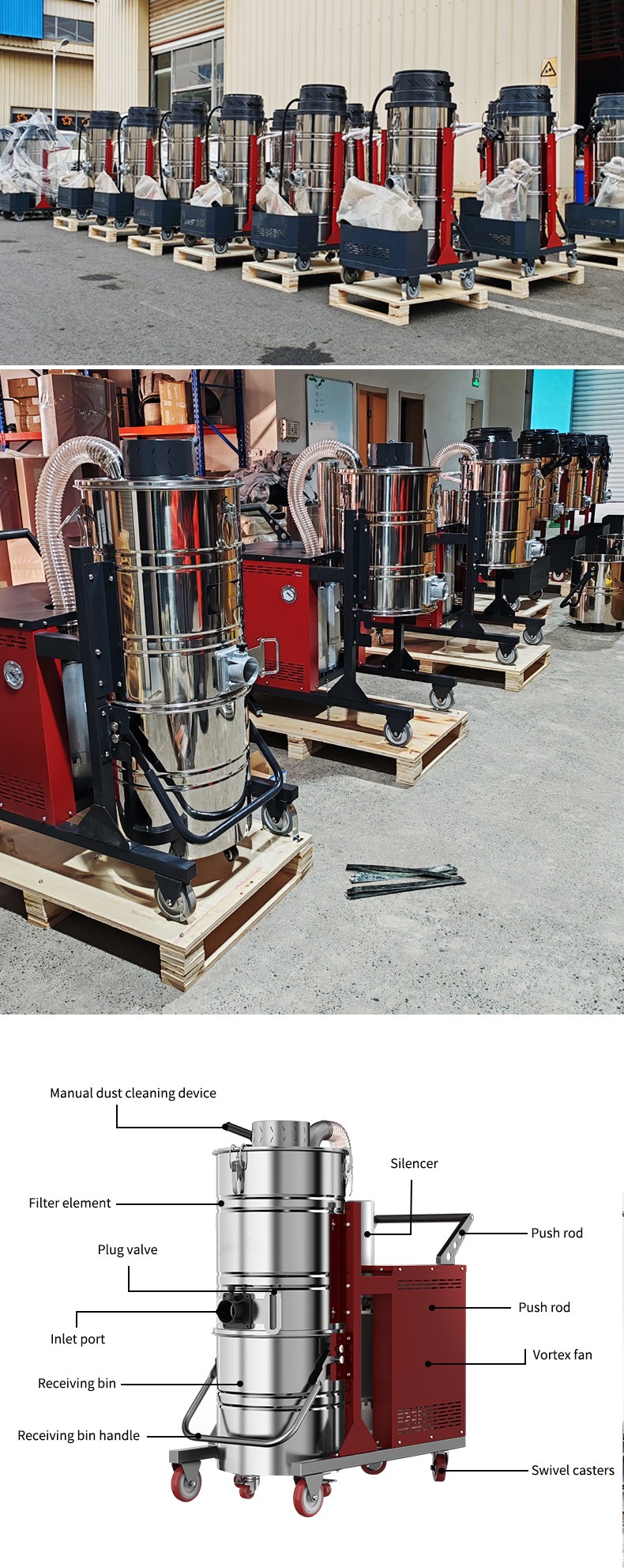 751F -7500W Industrial Vacuum Cleaner Large Factory Workshop Dust Removal Equipment 100L 380V