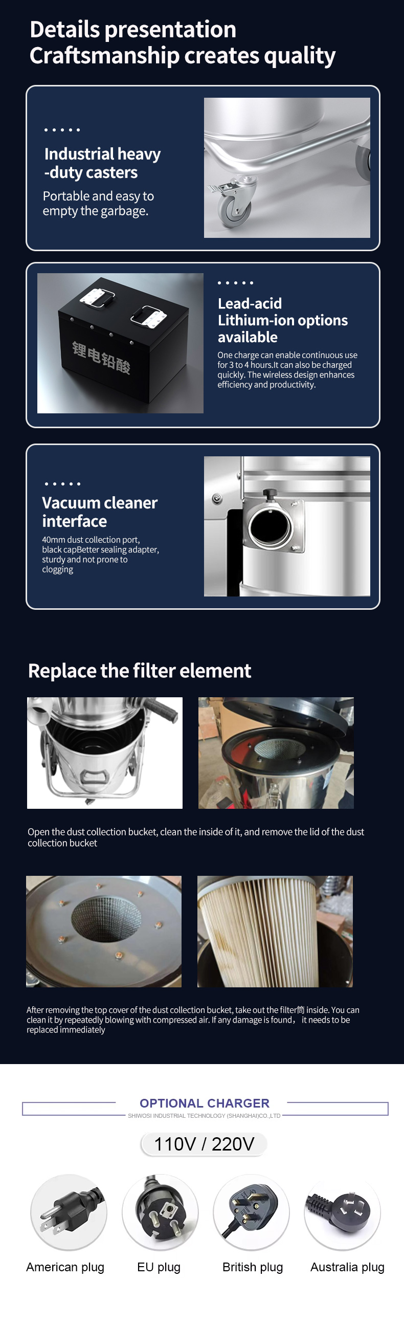 Rechargeable Wet Dry Dust Industrial Vacuum Cleaners Machine